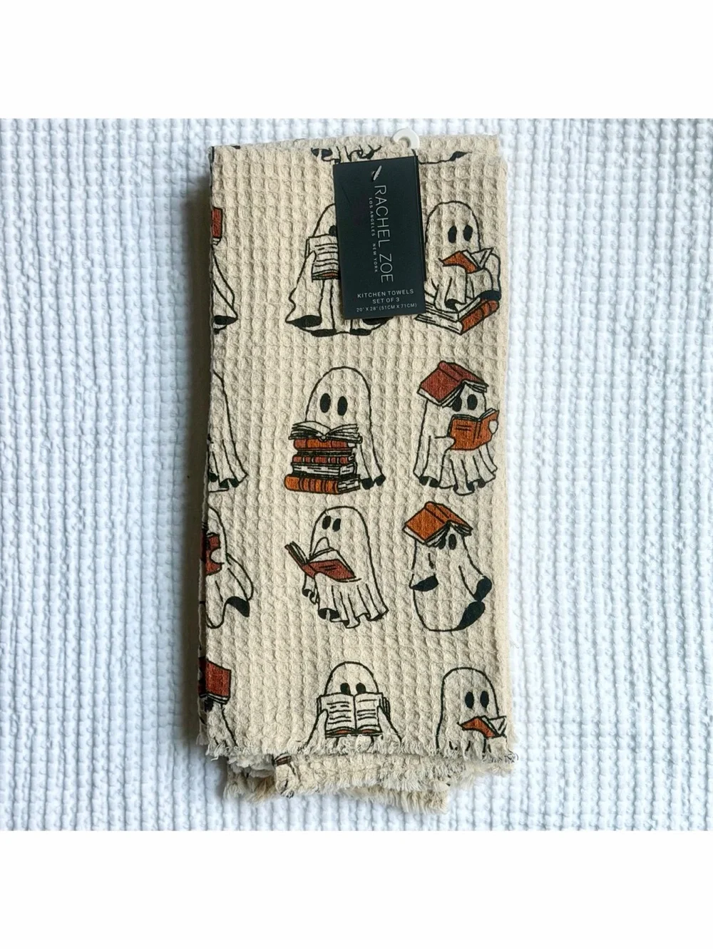 Rachel Zoe Ghosts Reading Books 3 Kitchen Towel Set Viral Halloween Decor NWT